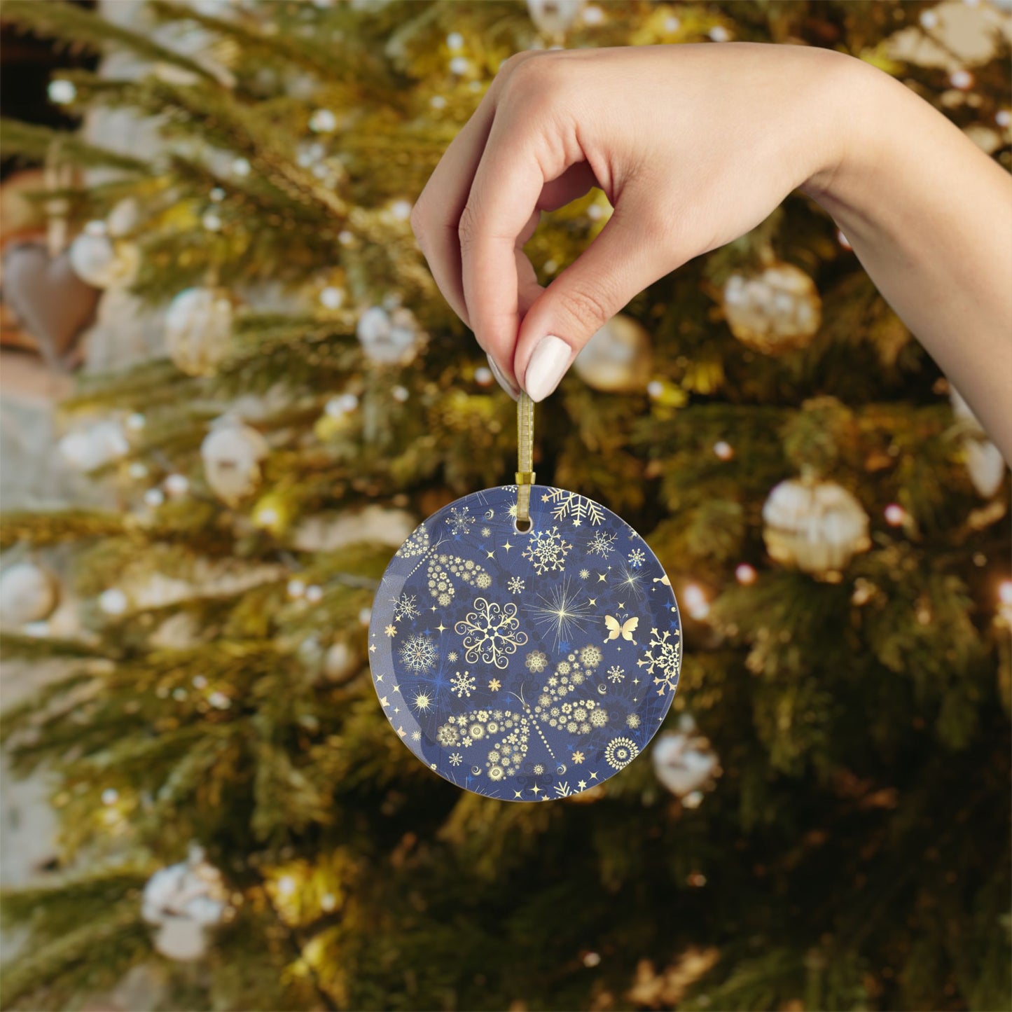 Winter Wonderland Glass Ornaments, Butterfly & Snowflake Design, Holiday Decor, Christmas Tree Decorations, Gift for Winter Lovers