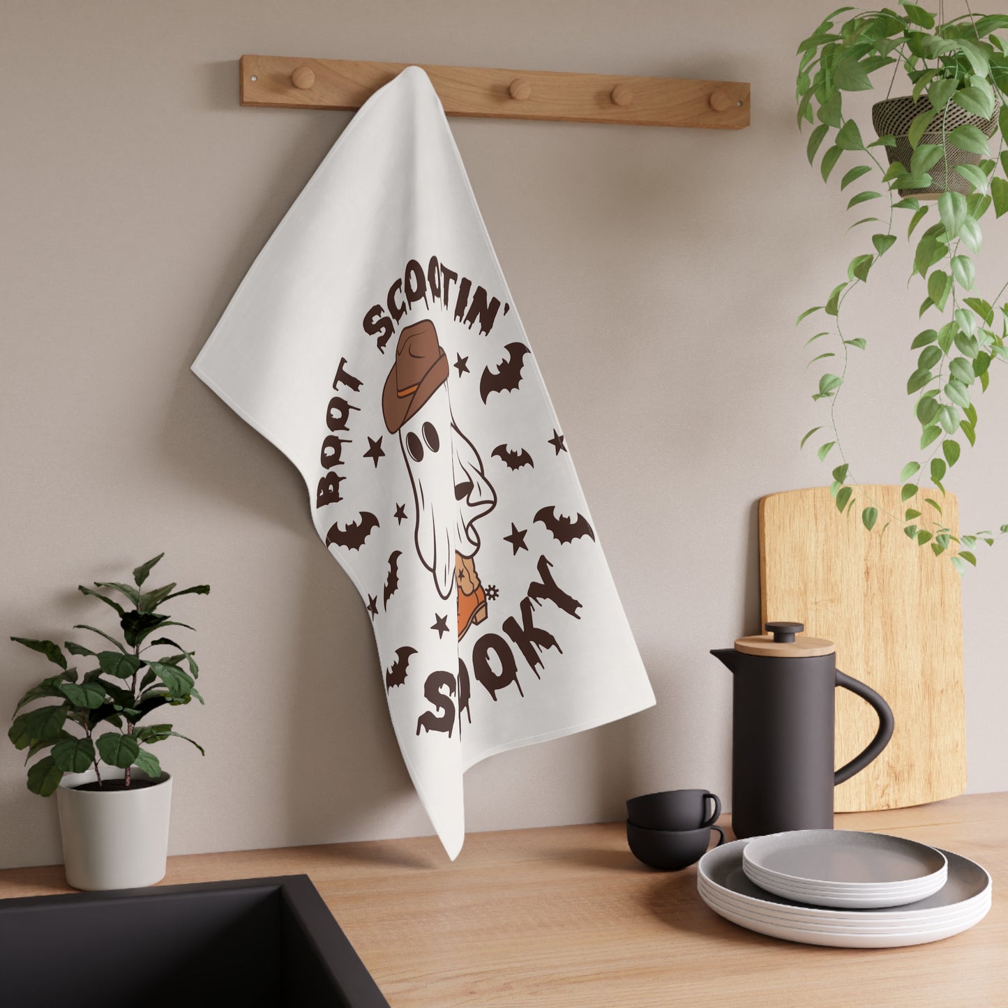 Spooky Ghost Tea Towels, Farmhouse Decor, Halloween Kitchen Towel, Fun Gift for Home, Boo-t Scootin' Spooky, Fall Decor