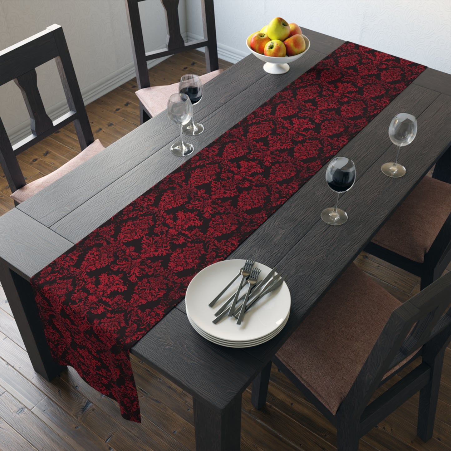 Elegant Damask Table Runner | Gothic Home Decor, Dining Table Accent, Wedding Decoration, Holiday Table Setting, Luxurious Fabric