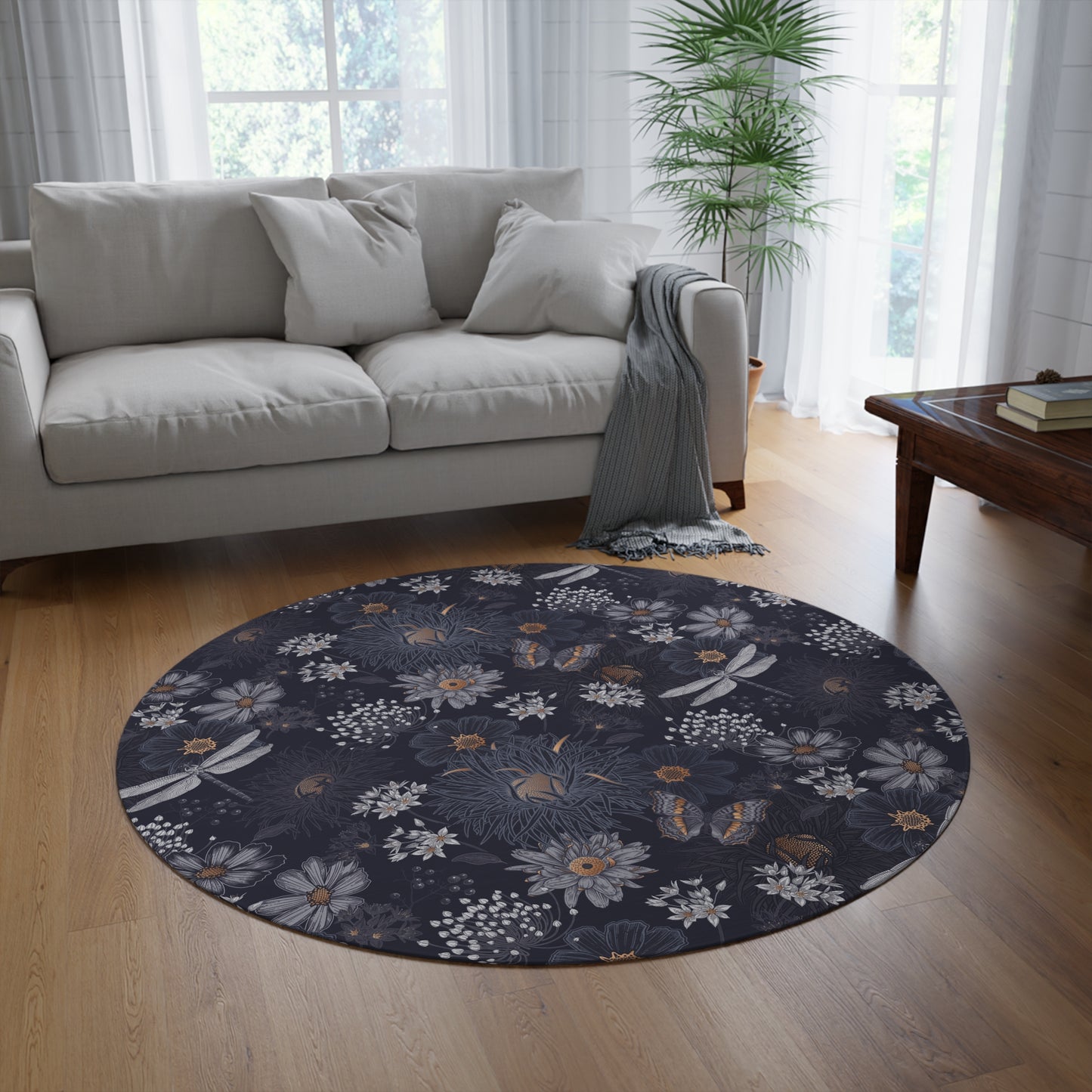 Bohemian Floral Round Rug - Soft Home Decor, Perfect for Living Room, Bedroom, Cozy Vibes, Indoor Area Rug, Gift for Her