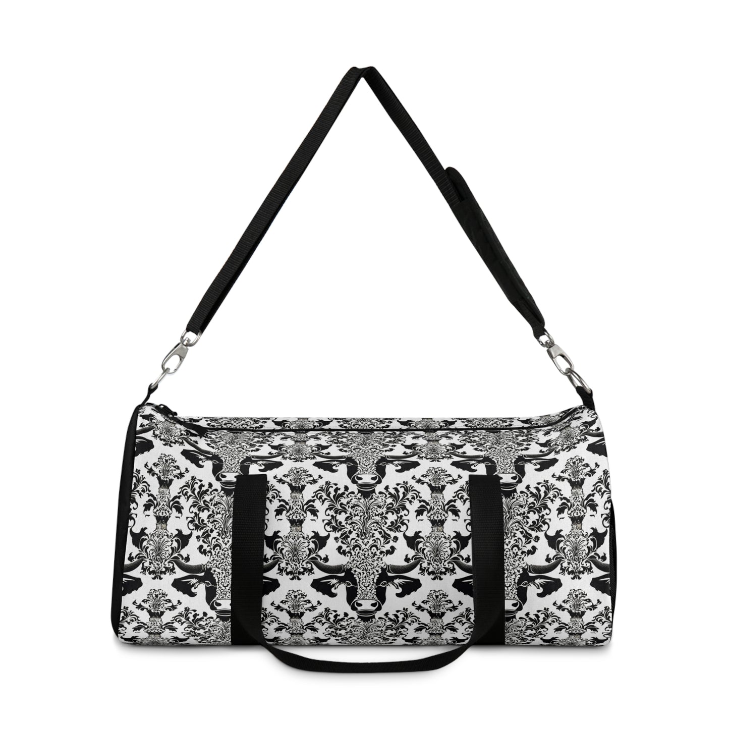 "daMOOsk"- Cow Damask Pattern- Duffel Bag - aMOOsing Designs
