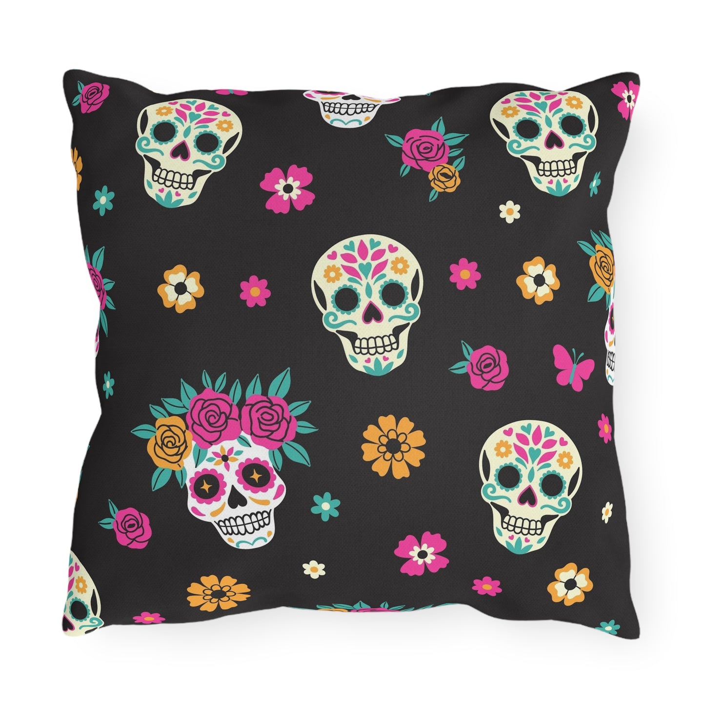 Colorful Skull Decorative Outdoor Pillows, Bohemian Patio Decor, Dia de los Muertos Accent Cushions, Garden Pillows, Vibrant Home Decor
