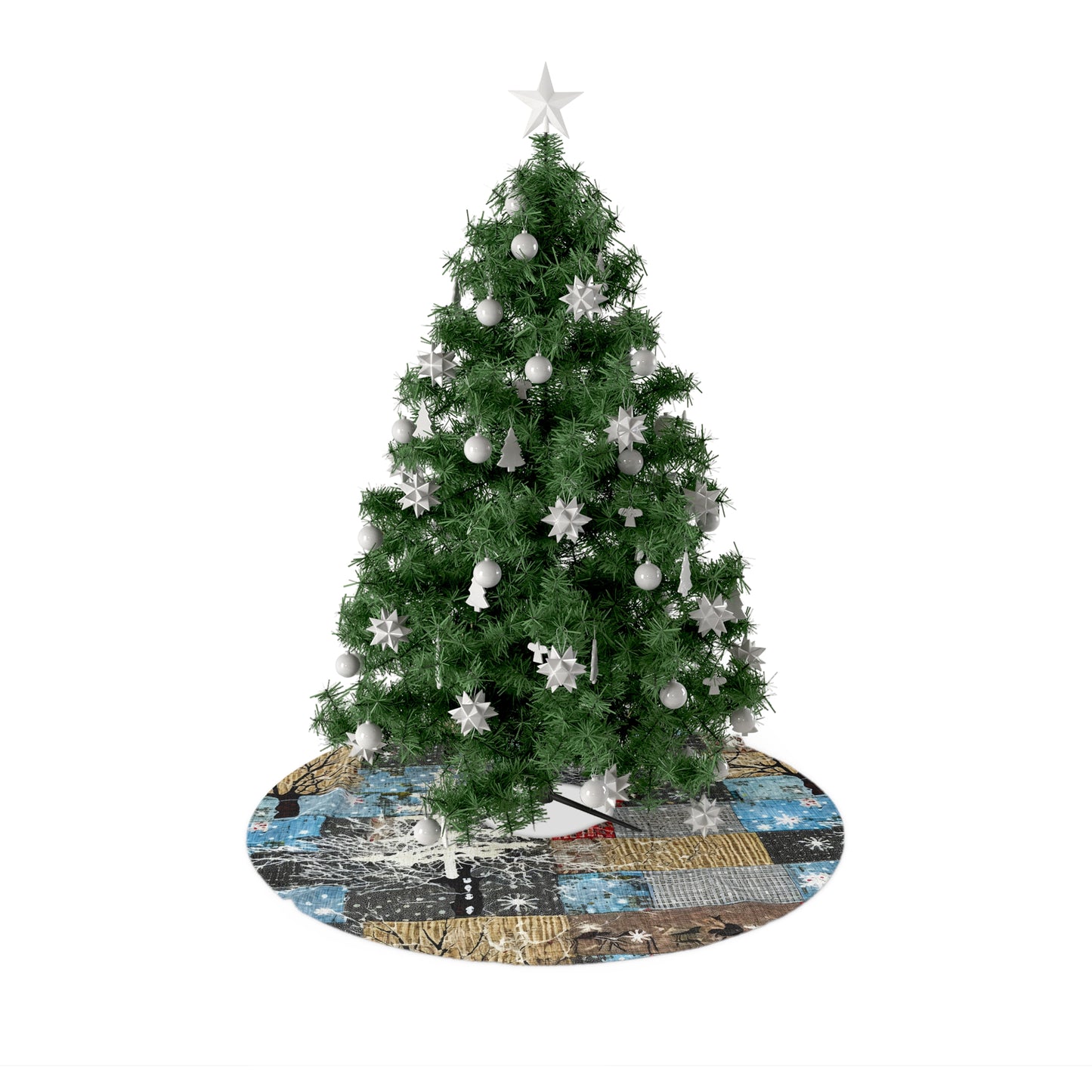Rustic Cabin Christmas Tree Skirts, Quilted Patterned Holiday Decor, Festive Xmas Tree Mat, Farmhouse Tree Skirt, Rustic Cabin Decor,