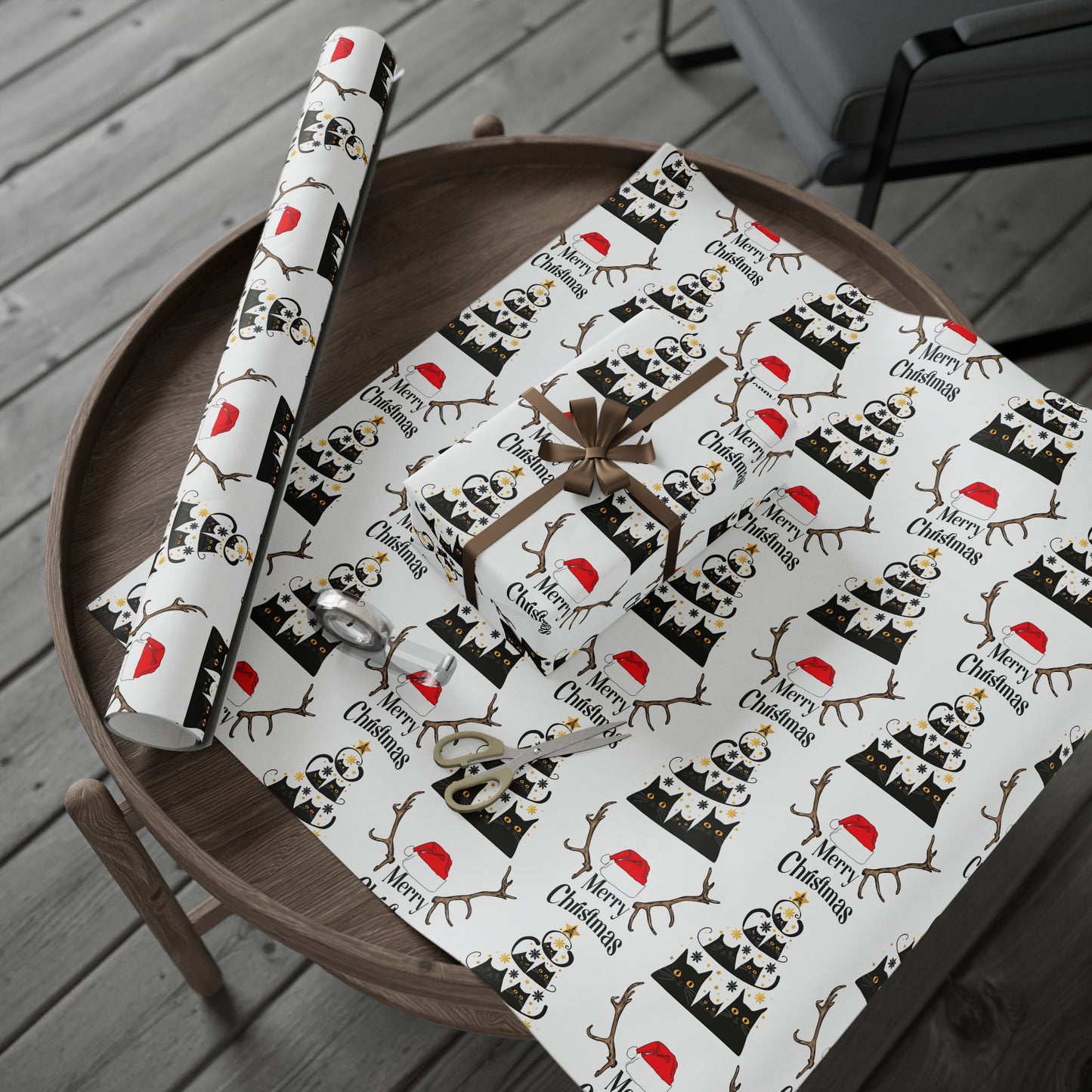 Holiday Wrapping Paper Roll, Festive Gift Wrap, Merry Christmas Kitty Design, Unique Gift Packaging, Seasonal Celebration Supplies