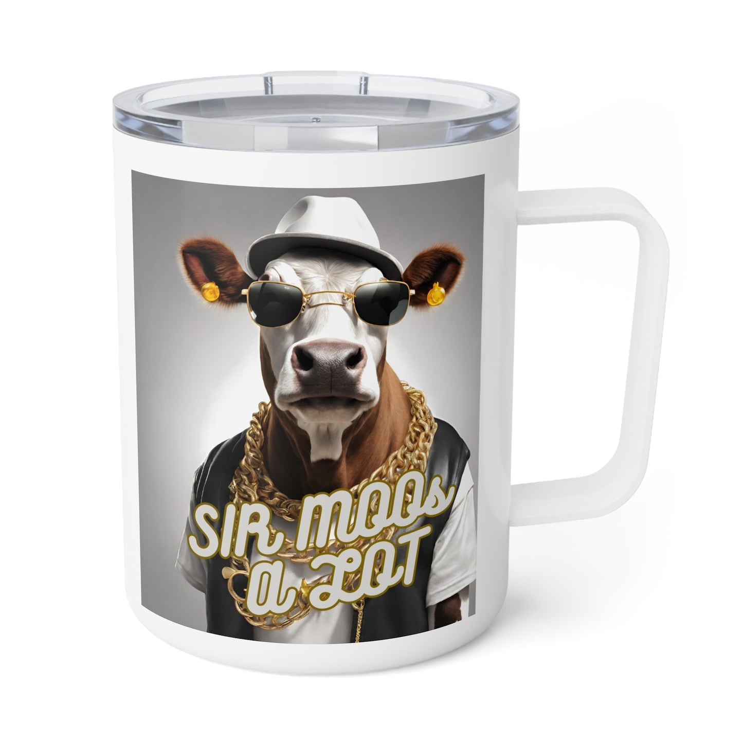 Sir MOOs A lot- Funny Cow Insulated Coffee Mug, 10oz - aMOOsing Designs