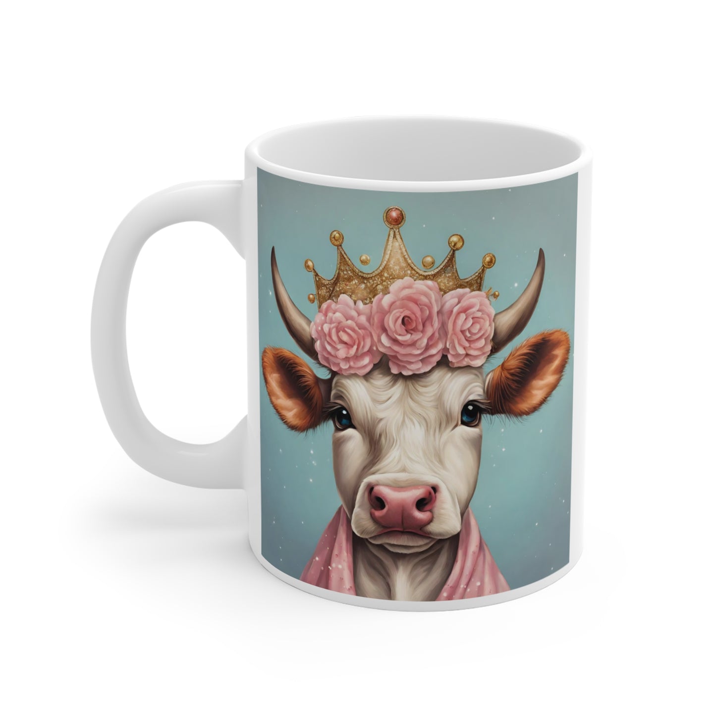 Charming Cow Princess Mug - 11oz Coffee Cup for Animal Lovers - aMOOsing Designs