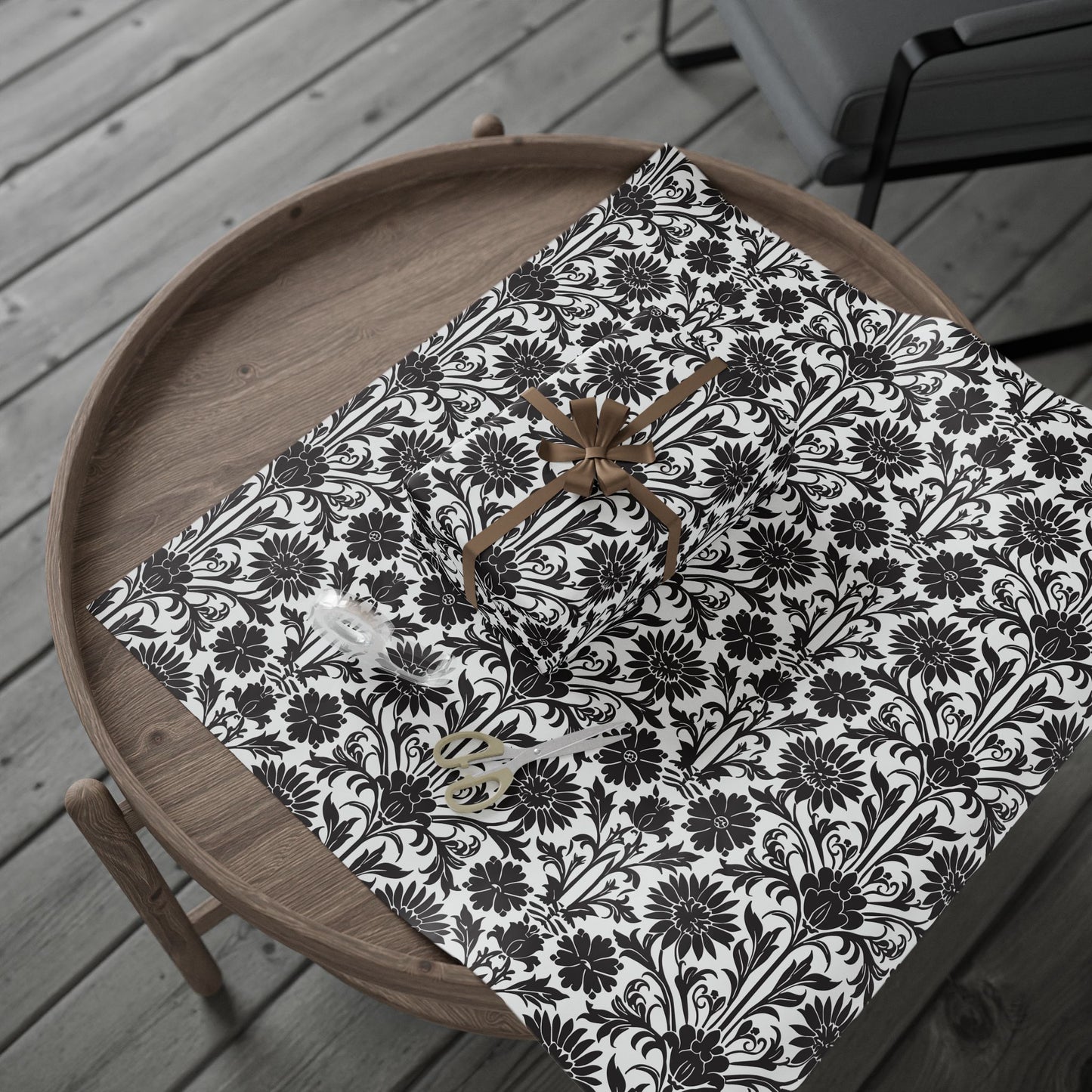 Elegant Floral Wrapping Paper - Black & White Gift Wrap Perfect for Weddings, Anniversaries and Other Romantic Occasions