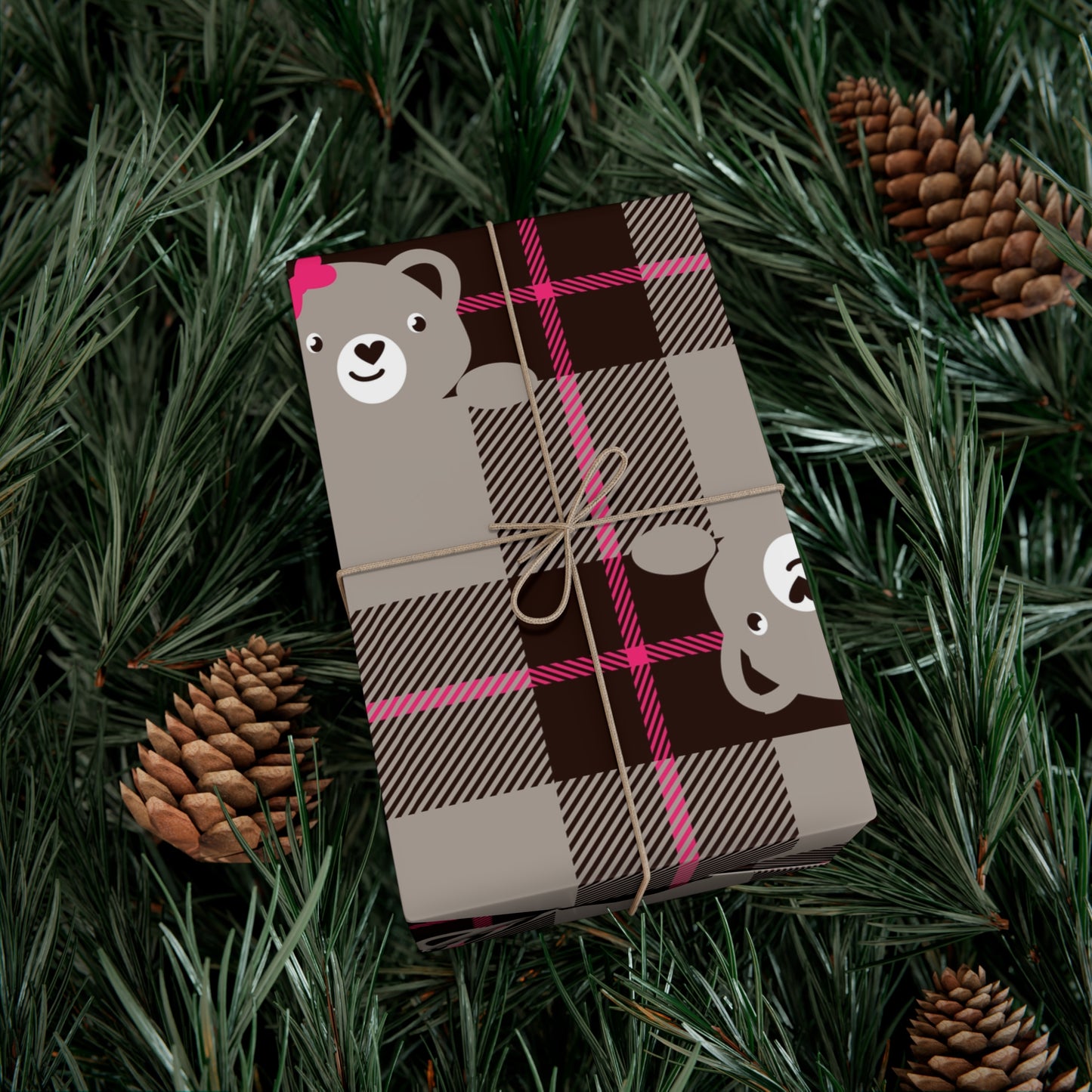 Plaid Teddy Bear Gift Wrap Papers, Holiday Wrapping, Birthday Presents, Eco-friendly Party Supplies, Cute Gift Packaging