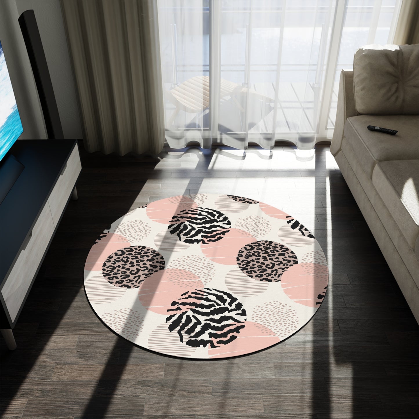 Stylish Round Rug with Modern Patterns, Home Decor, Living Room Accent, Area Rug, Boho Style, Gift for New Home