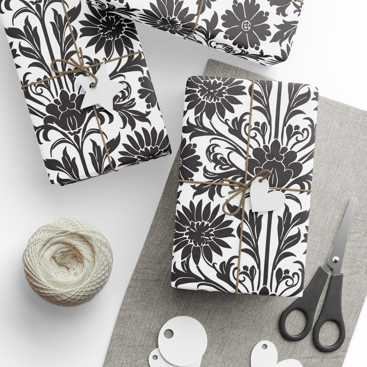 Elegant Floral Wrapping Paper - Black & White Gift Wrap Perfect for Weddings, Anniversaries and Other Romantic Occasions
