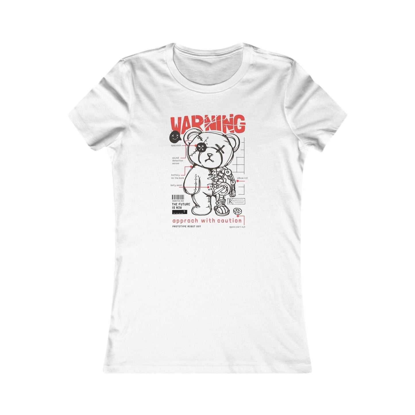 Cute Warning Bear Tee, Graphic T-Shirt for Women, Casual Wear, Approach With Caution