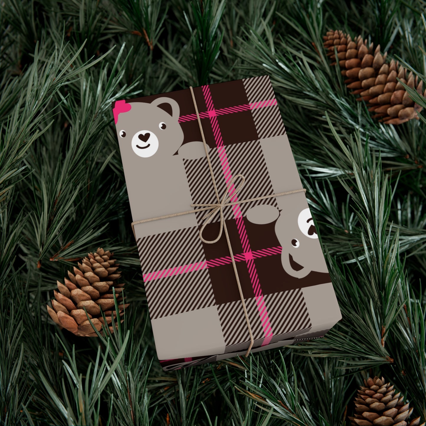 Plaid Teddy Bear Gift Wrap Papers, Holiday Wrapping, Birthday Presents, Eco-friendly Party Supplies, Cute Gift Packaging