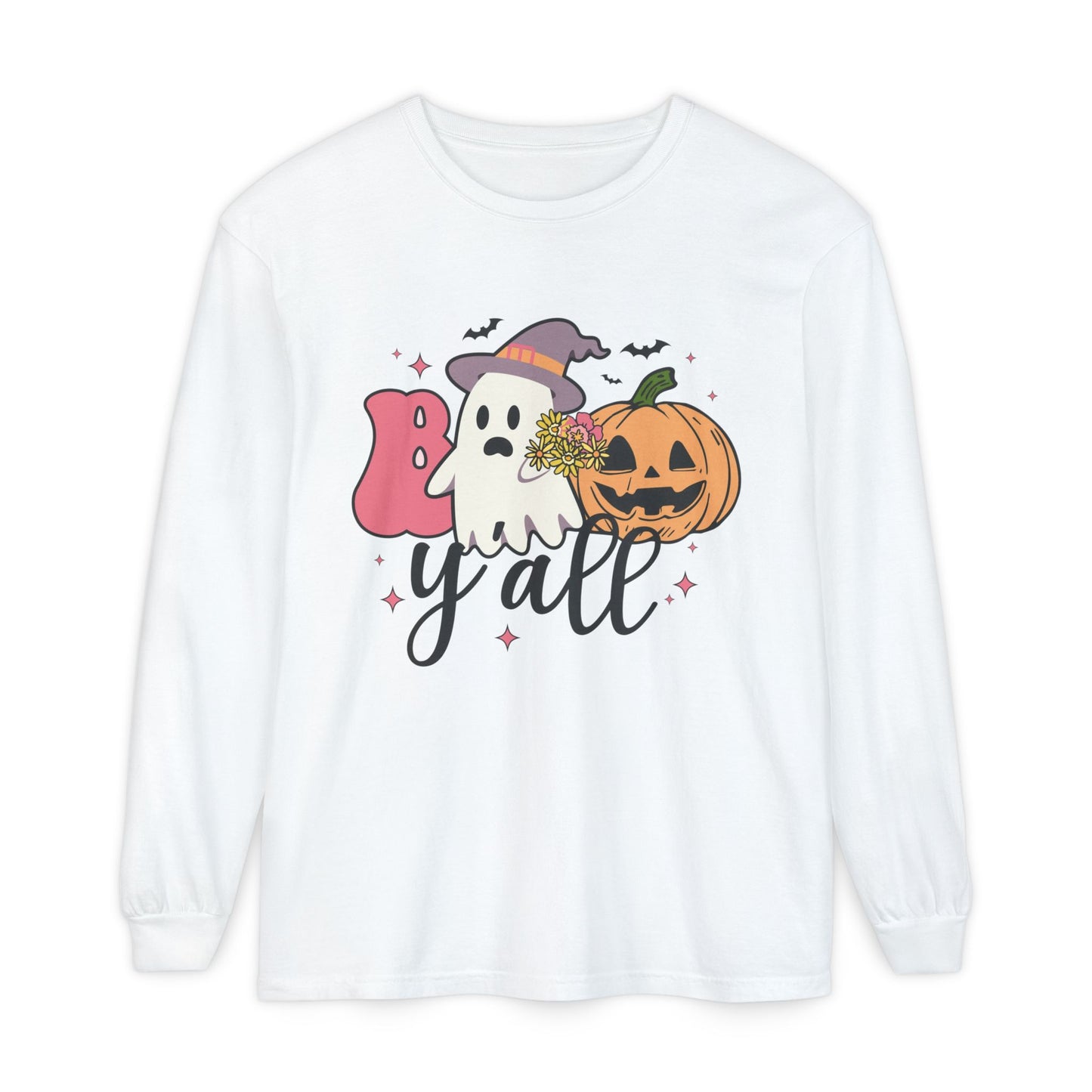 BOO Y'all Halloween Long Sleeve Tee, Cozy Fall Shirt, Unisex Ghost T-Shirt, Pumpkin Graphic Top, Perfect for Halloween Parties