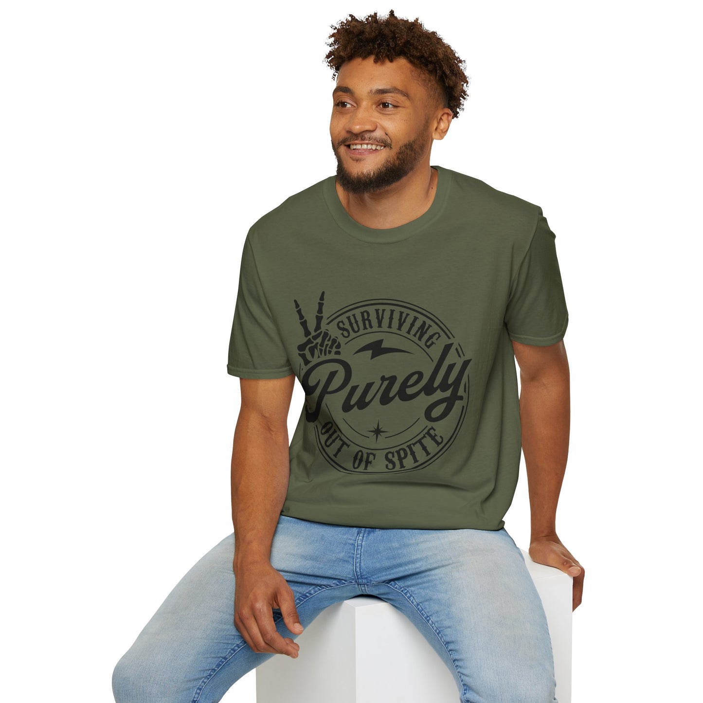 Surviving Purely Out of Spite- Funny Men's Softstyle T-Shirt