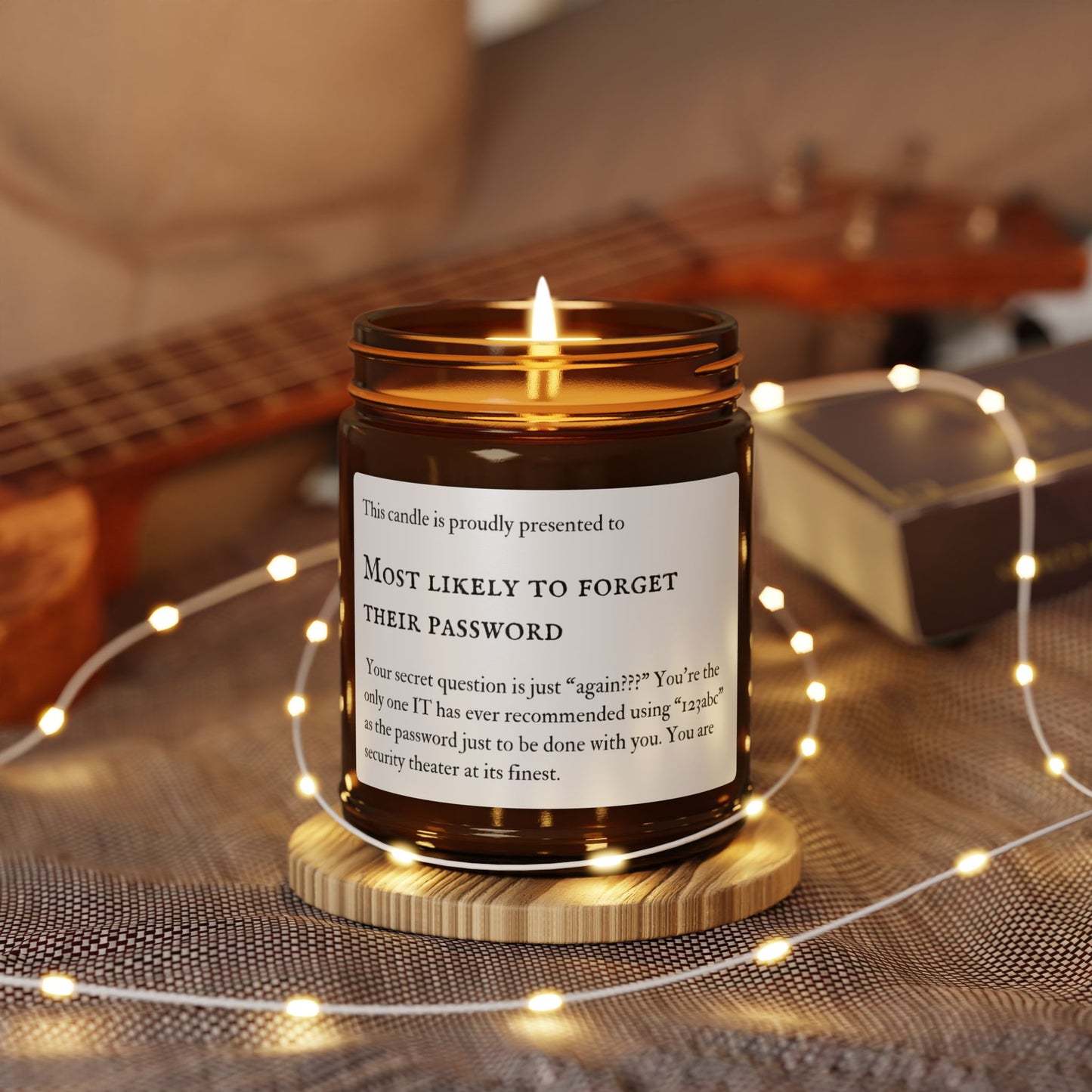 Humorous Scented Candle, Most Likely to Forget Their Password-Gift for Coworkers, Self-Care Candle, Amber Jar, Fun Home Decor