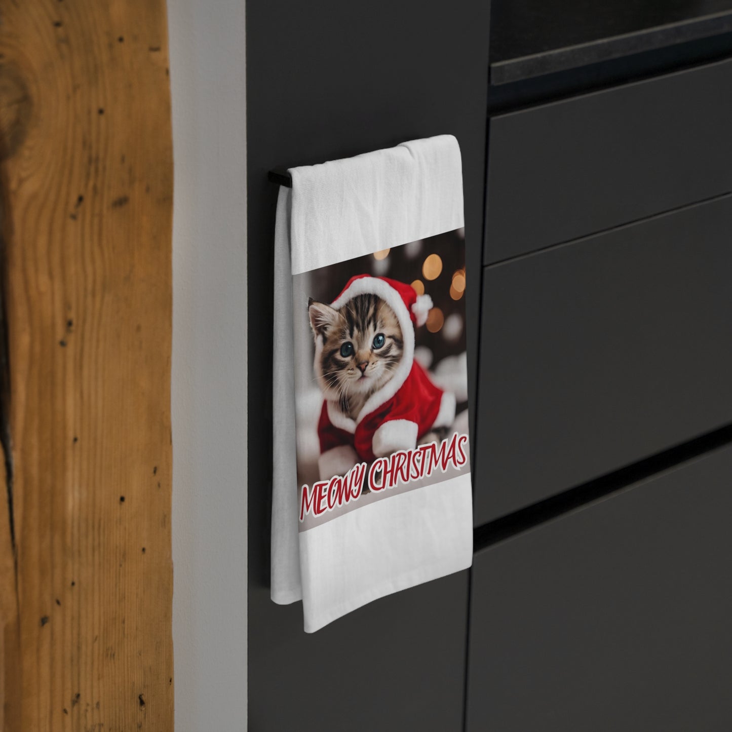 Meowy Christmas Cat Tea Towel – Festive Kitchen Décor for Cat Lovers