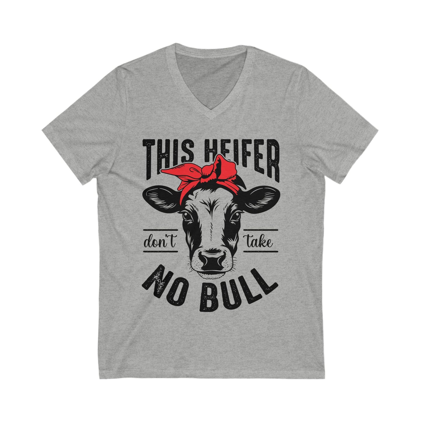 Funny Cow Graphic V-Neck Tee - "This Heifer Don't Take No Bull"