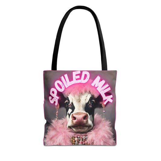 Spoiled Milk Funny Cow Tote Bag - Cute Animal Grocery Bag, Farmhouse Reusable Handbag, Printed Canvas Shopping Tote,