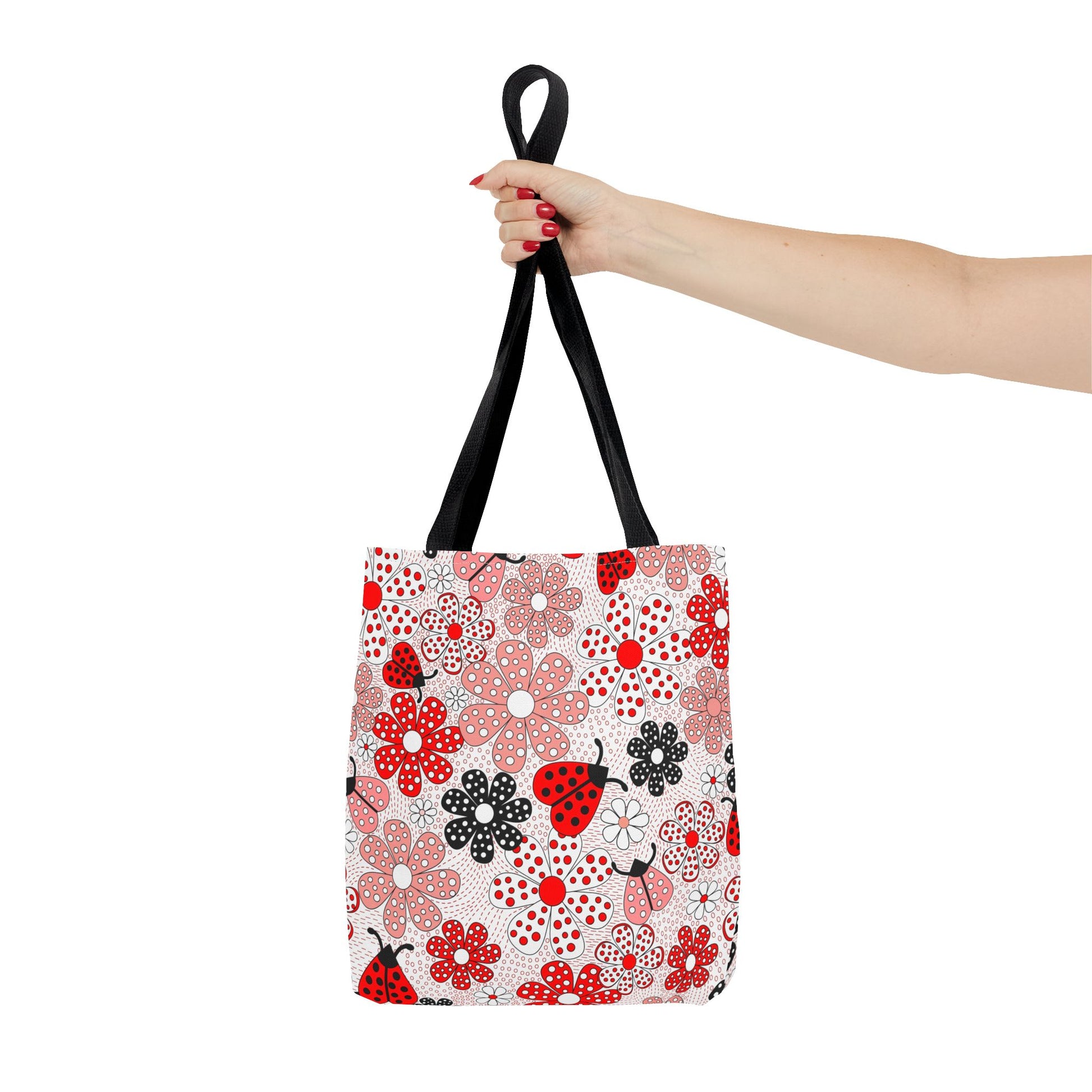 Colorful Floral Tote Bag, Cute Shopping Bag, Spring Gift, Carryall, Ladybug Design, Summer Tote - aMOOsing Designs