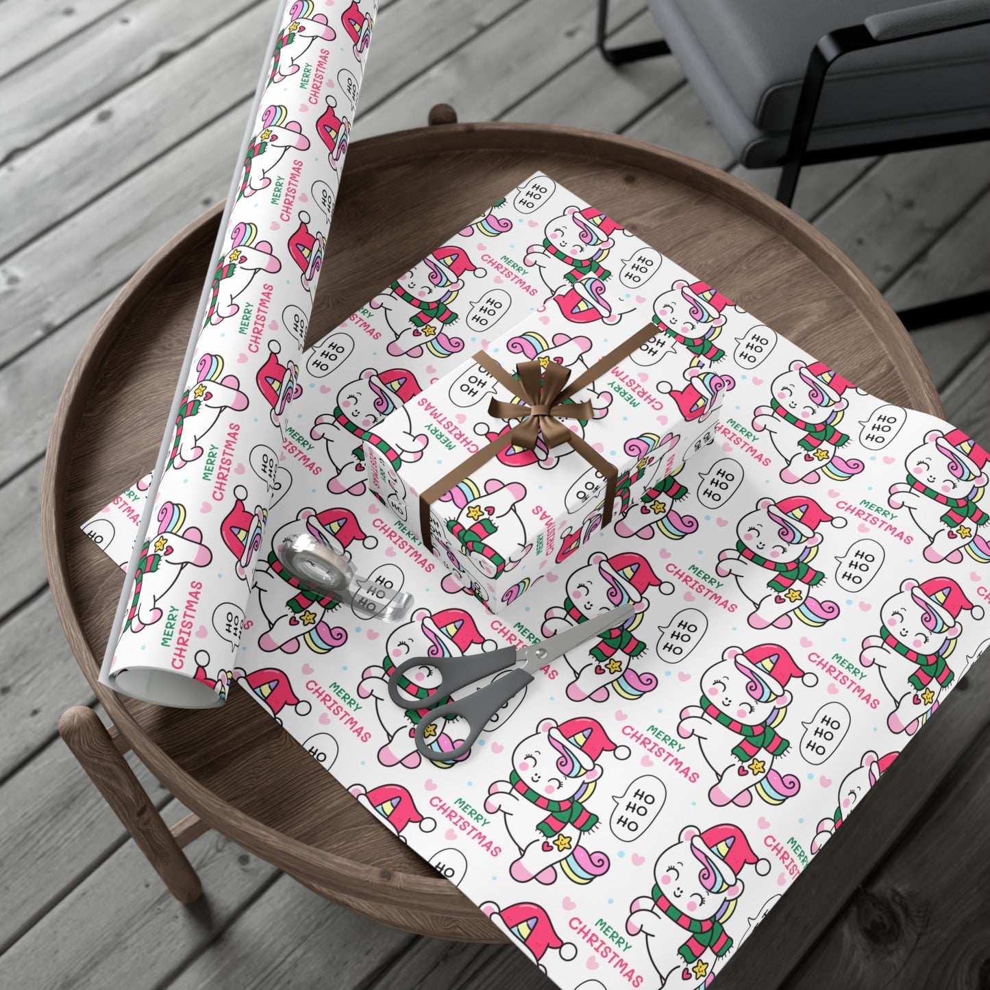 Wrapping Paper - Merry Christmas Gift Wrap Paper with Santa Unicorn Design