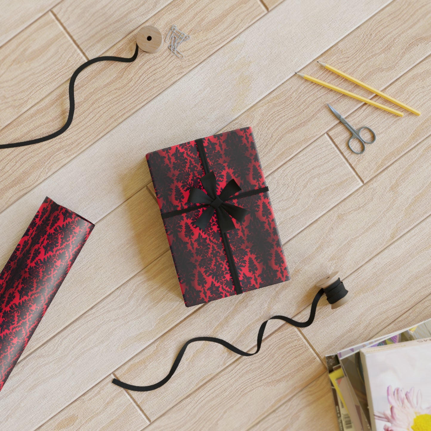 Elegant Gothic Red Gift Wrapping Paper Roll - Perfect for Holidays & Special Occasions