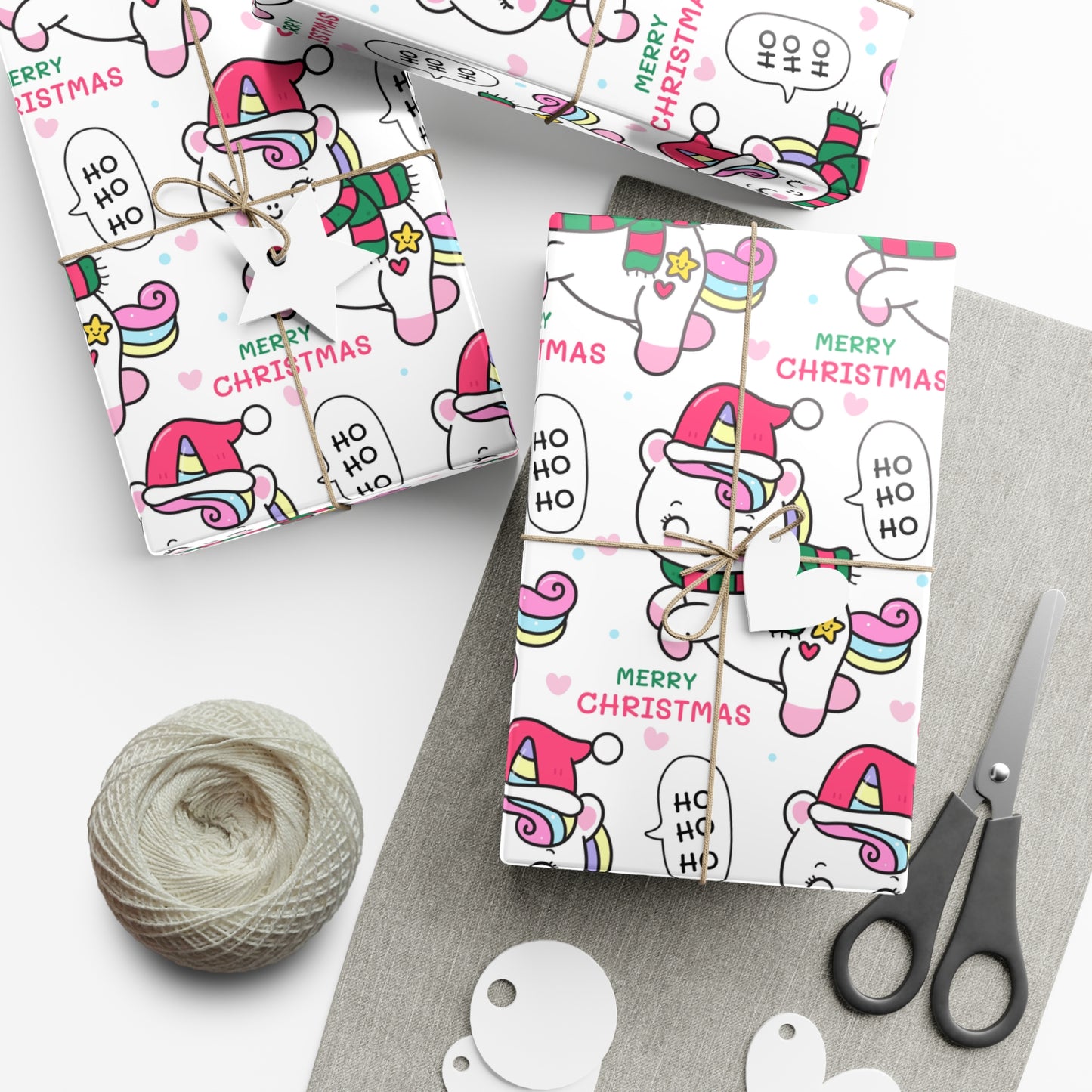 Wrapping Paper - Merry Christmas Gift Wrap Paper with Santa Unicorn Design