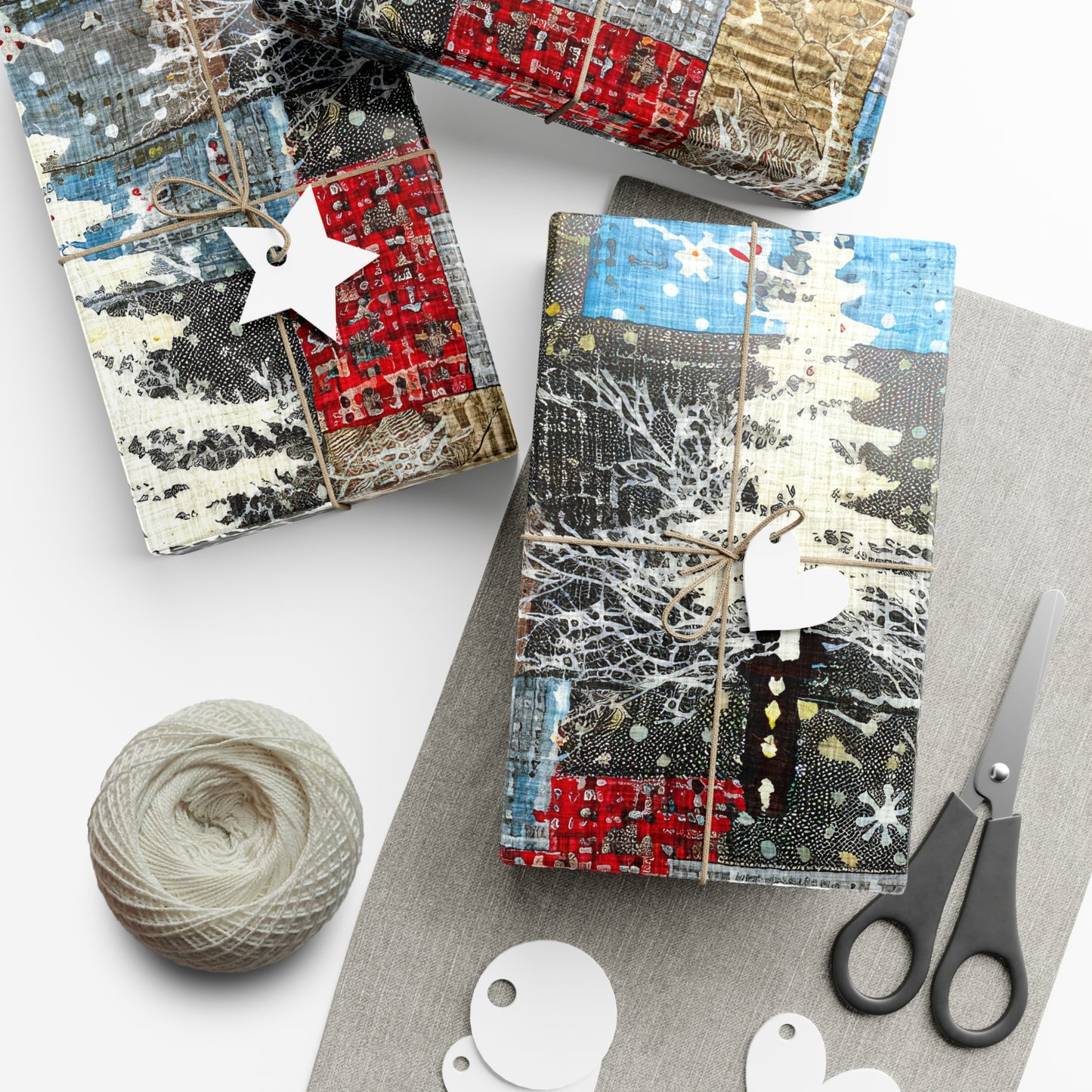 Cozy Quilted Patterned Winter Gift Wrap Papers, Holiday Wrapping Paper, Christmas Present Wrap, Rustic Style Gift Wrapping, Seasonal Decor
