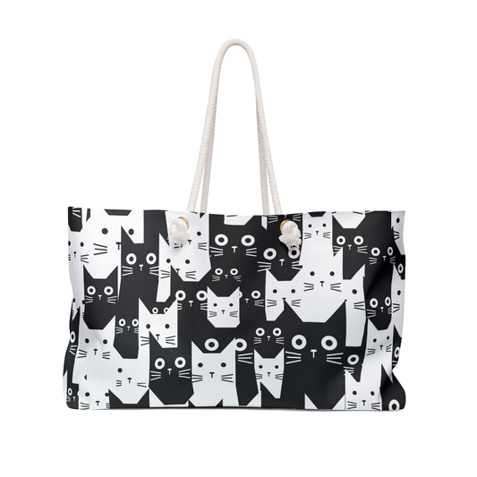 Chic Cat Print Weekender Bag, Travel Tote for Cat Lovers, Stylish Overnight Bag, Gifts for Pet Owners, Weekend Getaway Essential