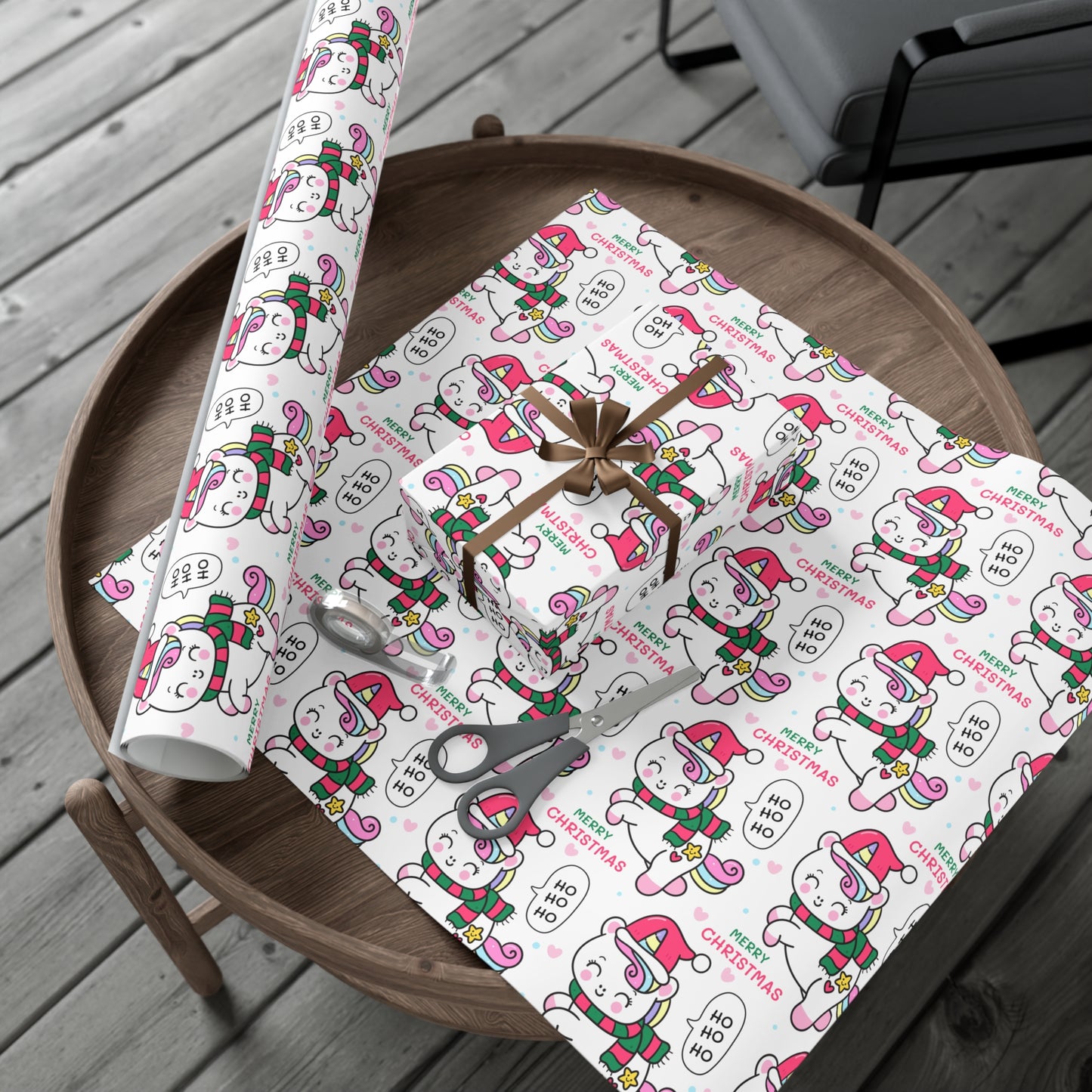 Wrapping Paper - Merry Christmas Gift Wrap Paper with Santa Unicorn Design