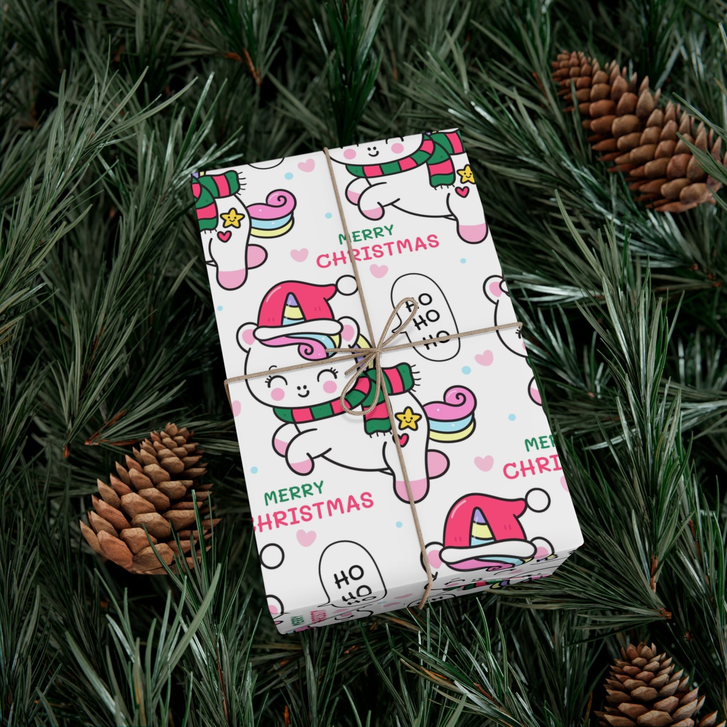 Wrapping Paper - Merry Christmas Gift Wrap Paper with Santa Unicorn Design