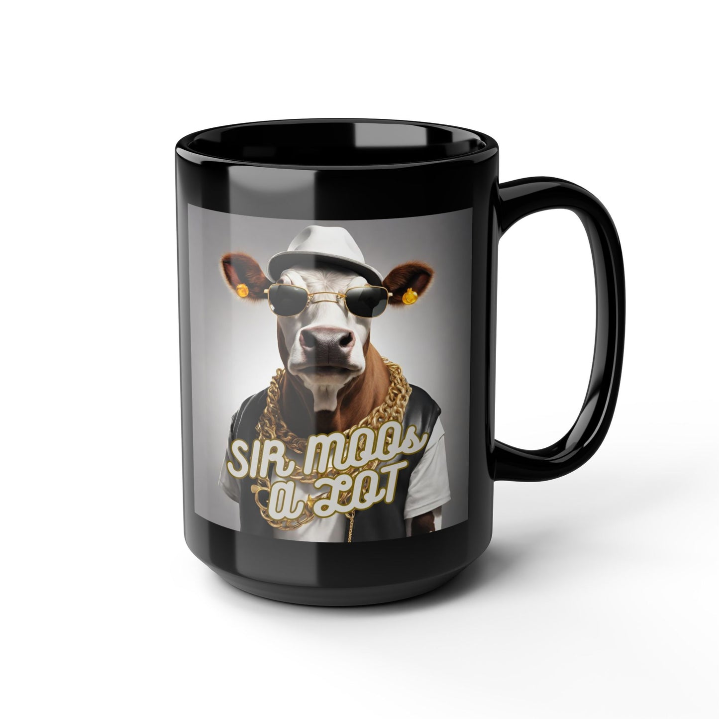 Black Coffee mug with cow dressed as hip hop artist