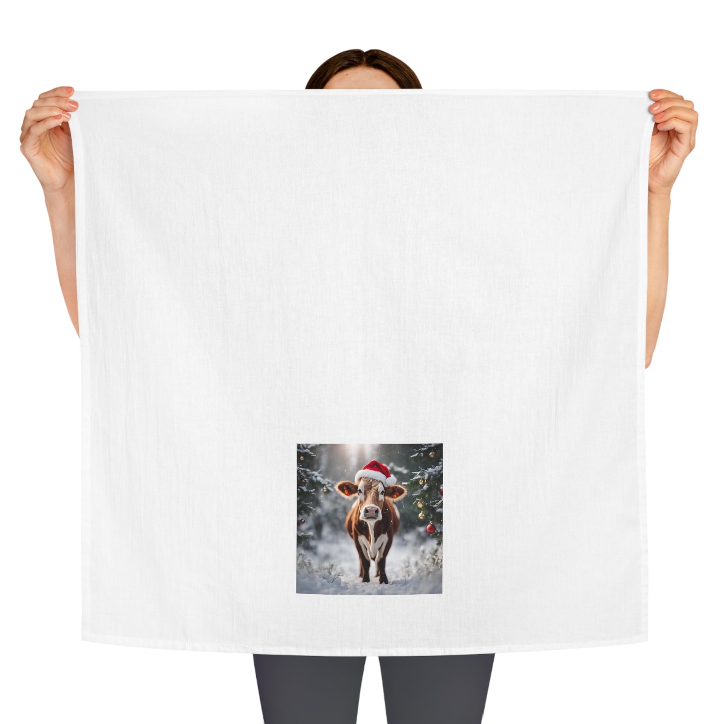 Festive Cow Christmas Tea Towel - Holiday Kitchen Decor