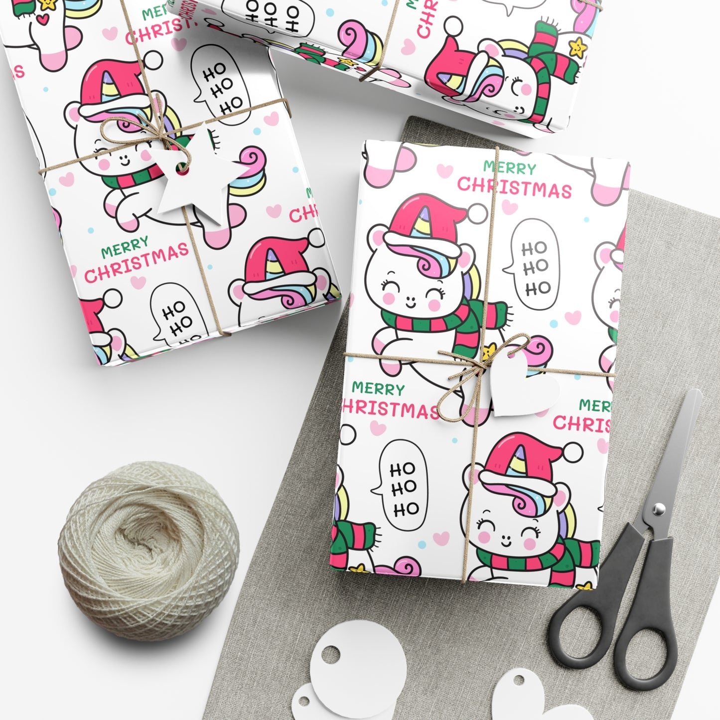 Wrapping Paper - Merry Christmas Gift Wrap Paper with Santa Unicorn Design