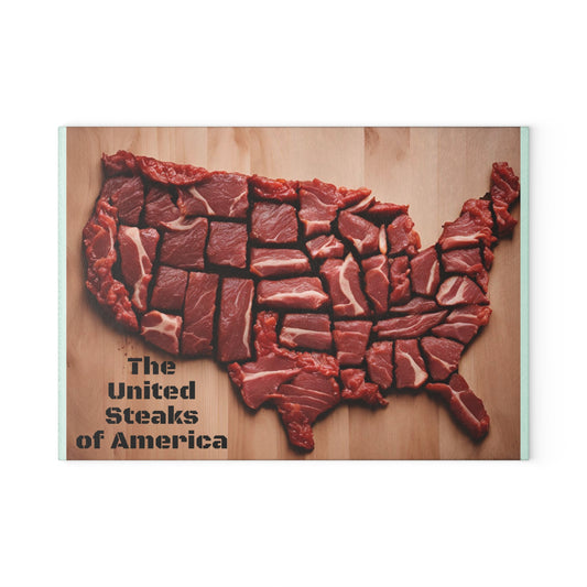 United Steaks of America Glass Cutting Board - Fun Culinary Gift for Meat Lovers