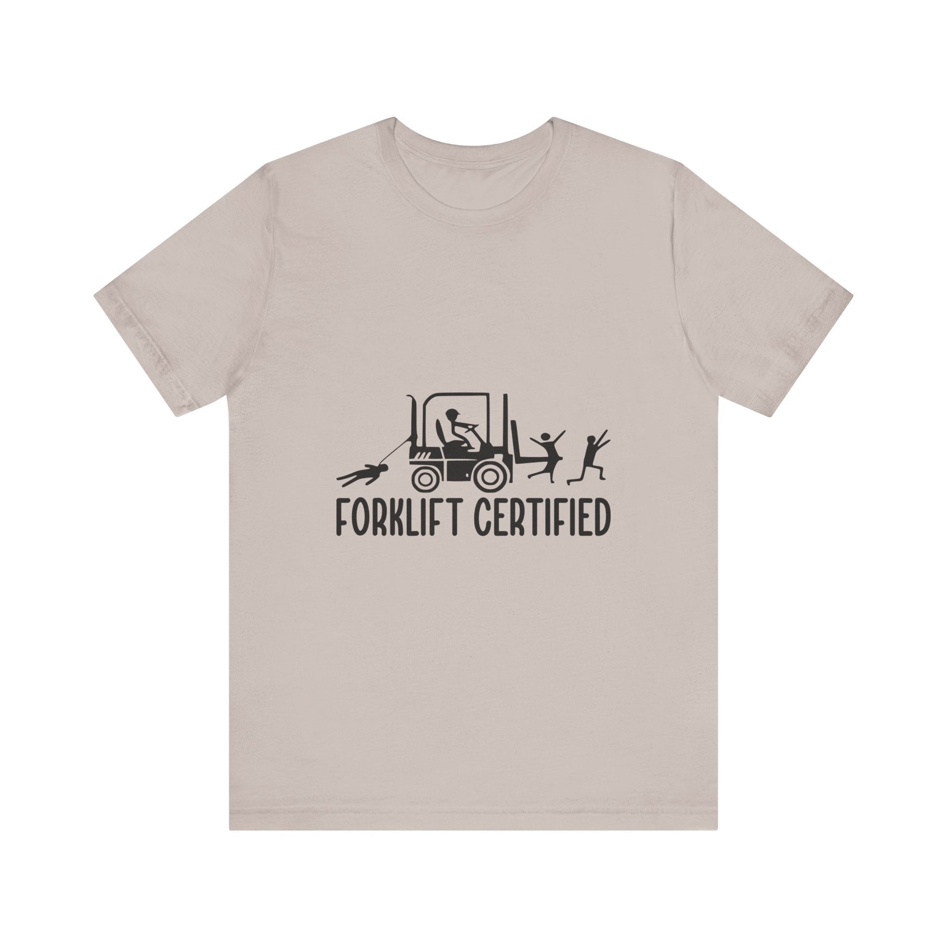 Forklift Certified Unisex Jersey Tee - Fun Work Shirt for Heavy Equipment Operators - aMOOsing Designs