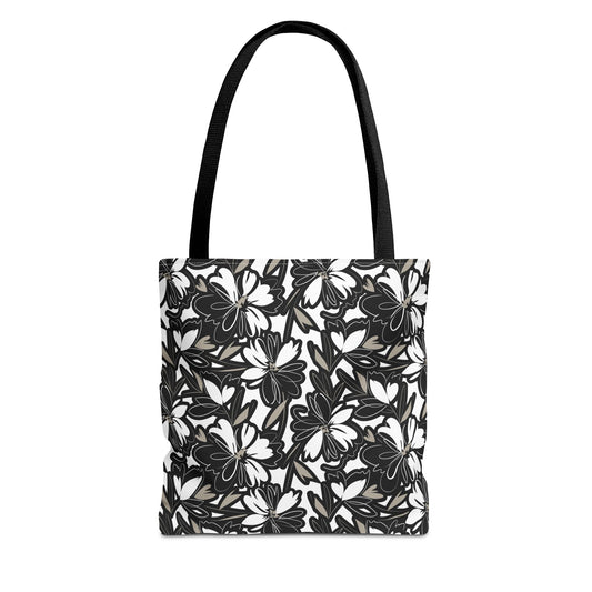 Chic Floral Tote Bag, Black and White Floral Print, Stylish Shopping Tote, Eco-Friendly Carryall, Perfect Gift for Her, Everyday Use - aMOOsing Designs