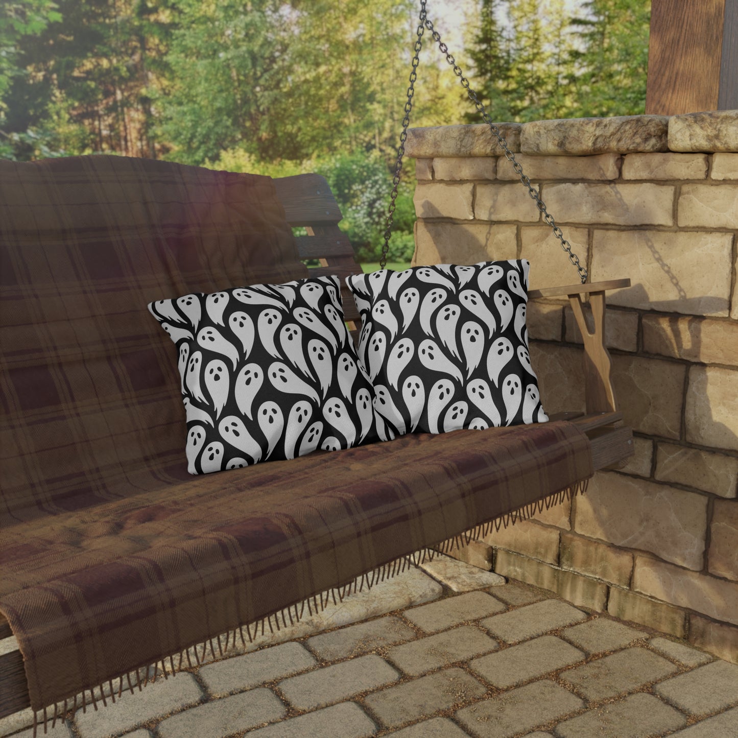 Spooky Ghost Outdoor Pillow, Halloween Decor, Patio Cushion, Seasonal Throw Pillow, Fall Outdoor Accessories, Haunted House Decor