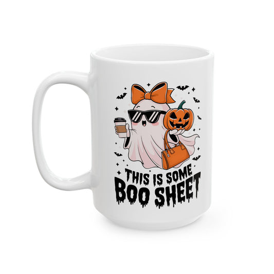 Halloween Themed Ceramic Mug, Spooky Coffee Cup, Trick or Treat Mug, Pumpkin Design Mug, Boo Sheet Cute Halloween Gift