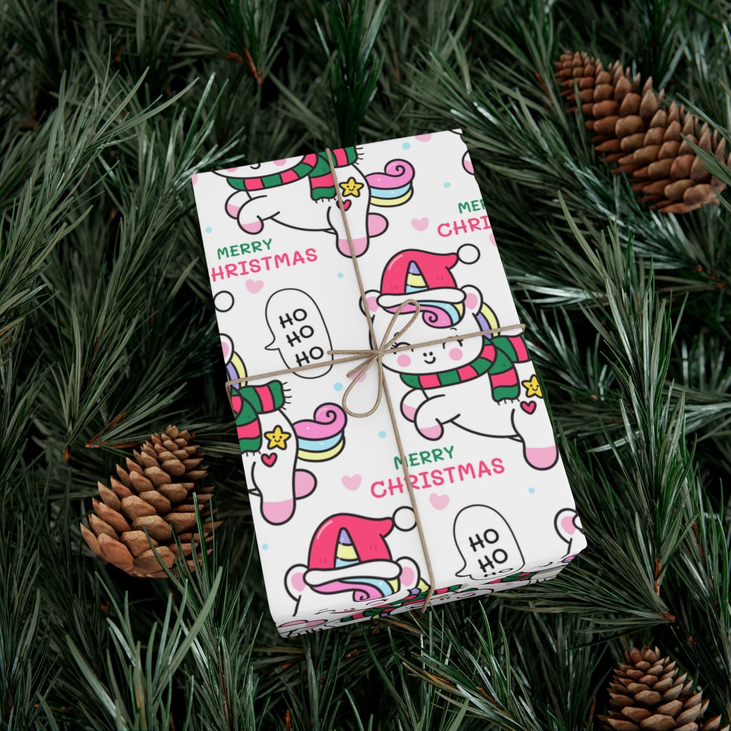 Wrapping Paper - Merry Christmas Gift Wrap Paper with Santa Unicorn Design