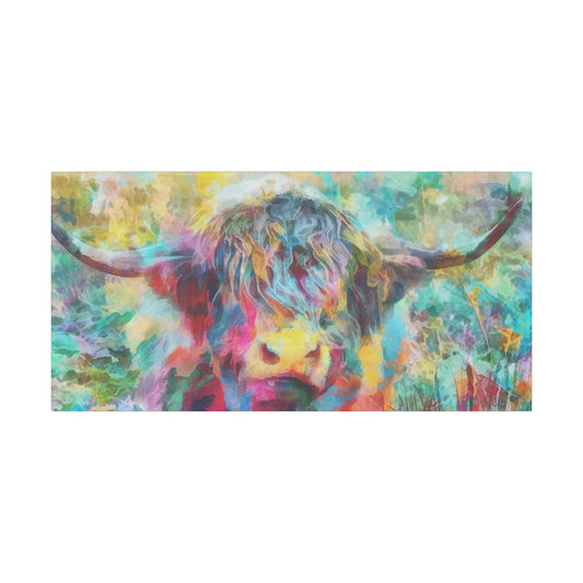 Colorful Abstract Highland Cow Canvas Print