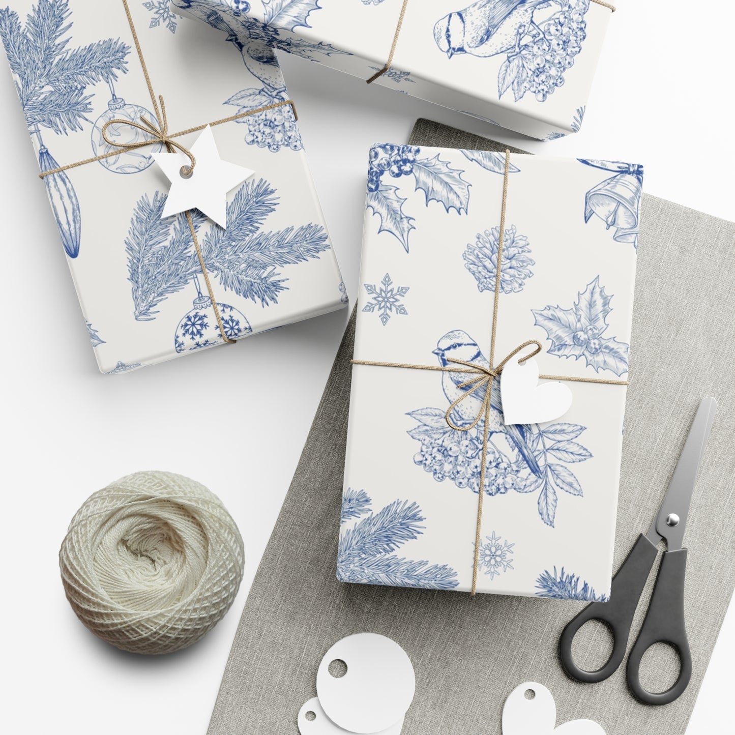 Elegant Winter Gift Wrap Paper – Blue Botanical Design for Holiday Gifting