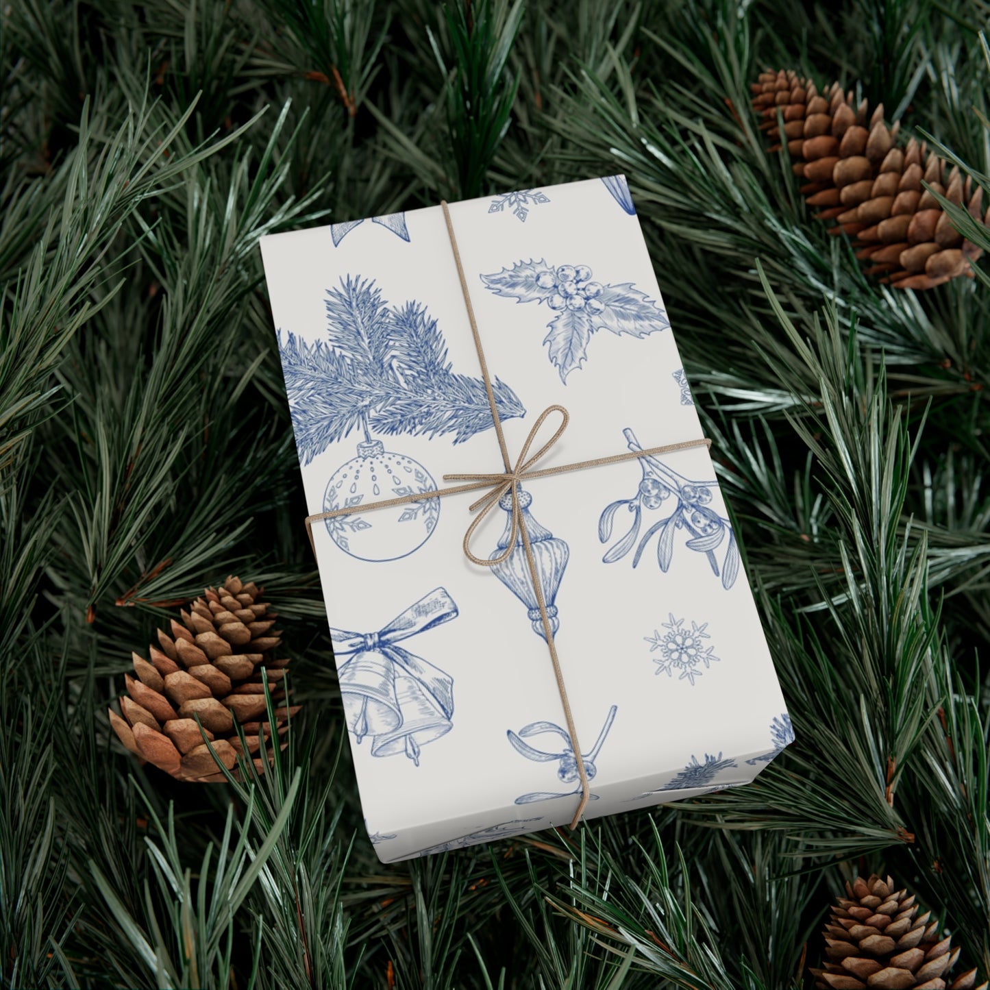 Elegant Winter Gift Wrap Paper – Blue Botanical Design for Holiday Gifting