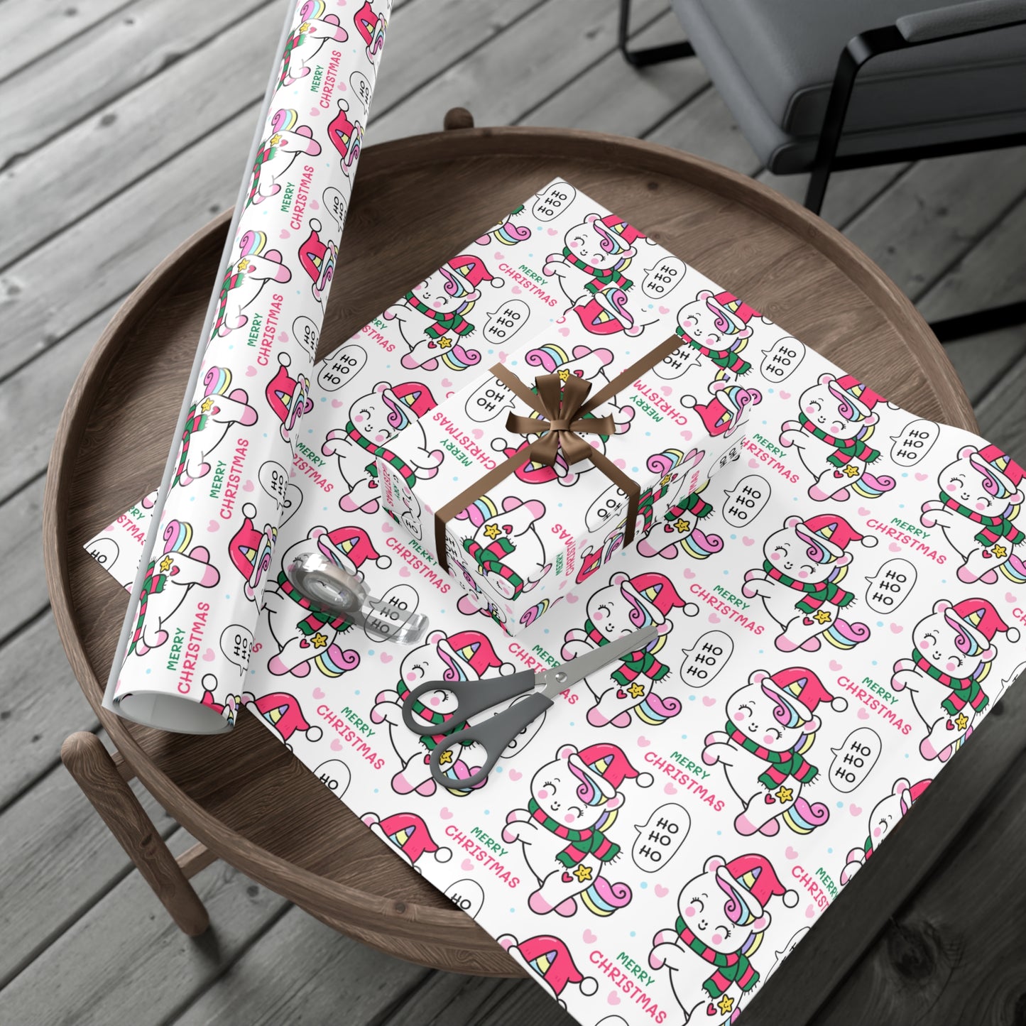 Wrapping Paper - Merry Christmas Gift Wrap Paper with Santa Unicorn Design