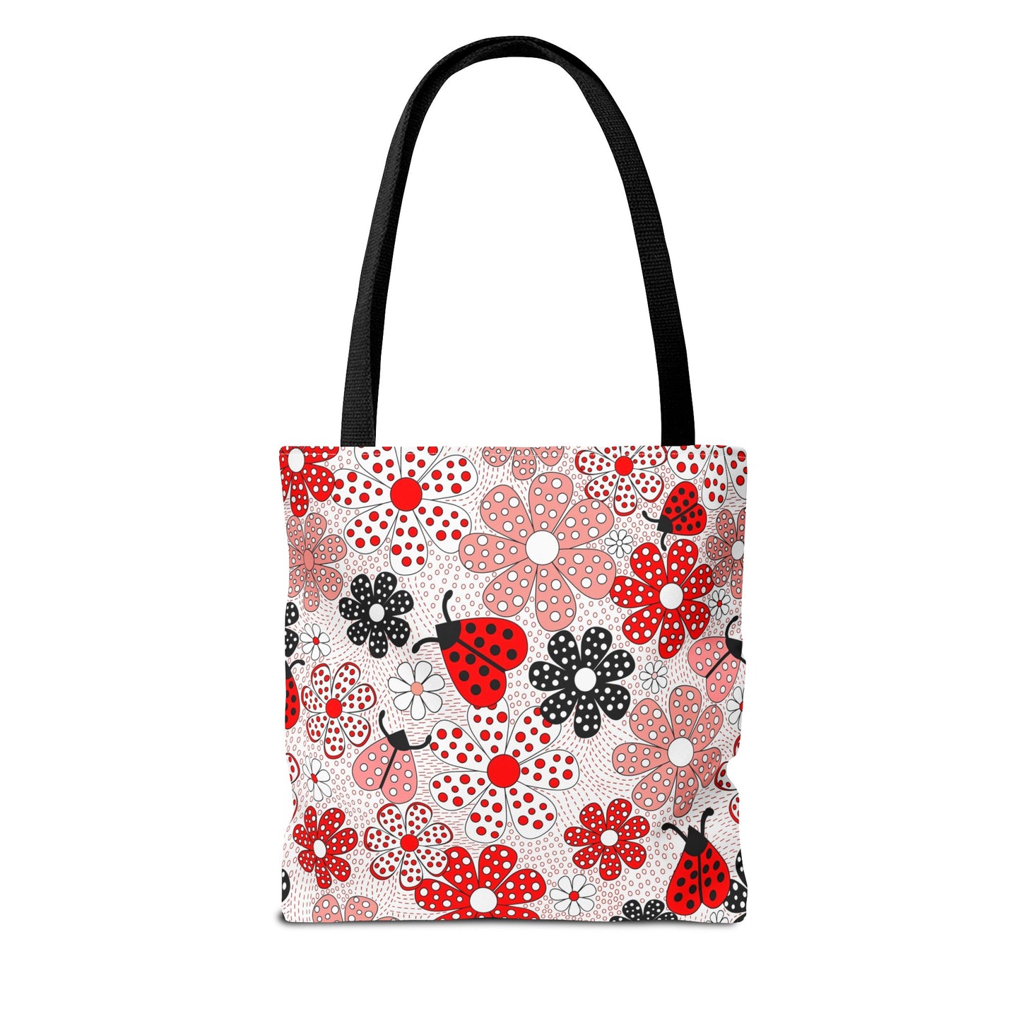 Colorful Floral Tote Bag, Cute Shopping Bag, Spring Gift, Carryall, Ladybug Design, Summer Tote - aMOOsing Designs