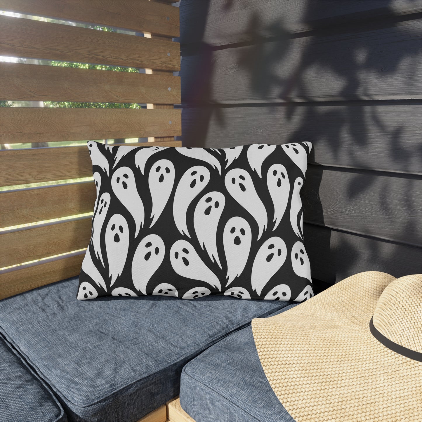 Spooky Ghost Outdoor Pillow, Halloween Decor, Patio Cushion, Seasonal Throw Pillow, Fall Outdoor Accessories, Haunted House Decor