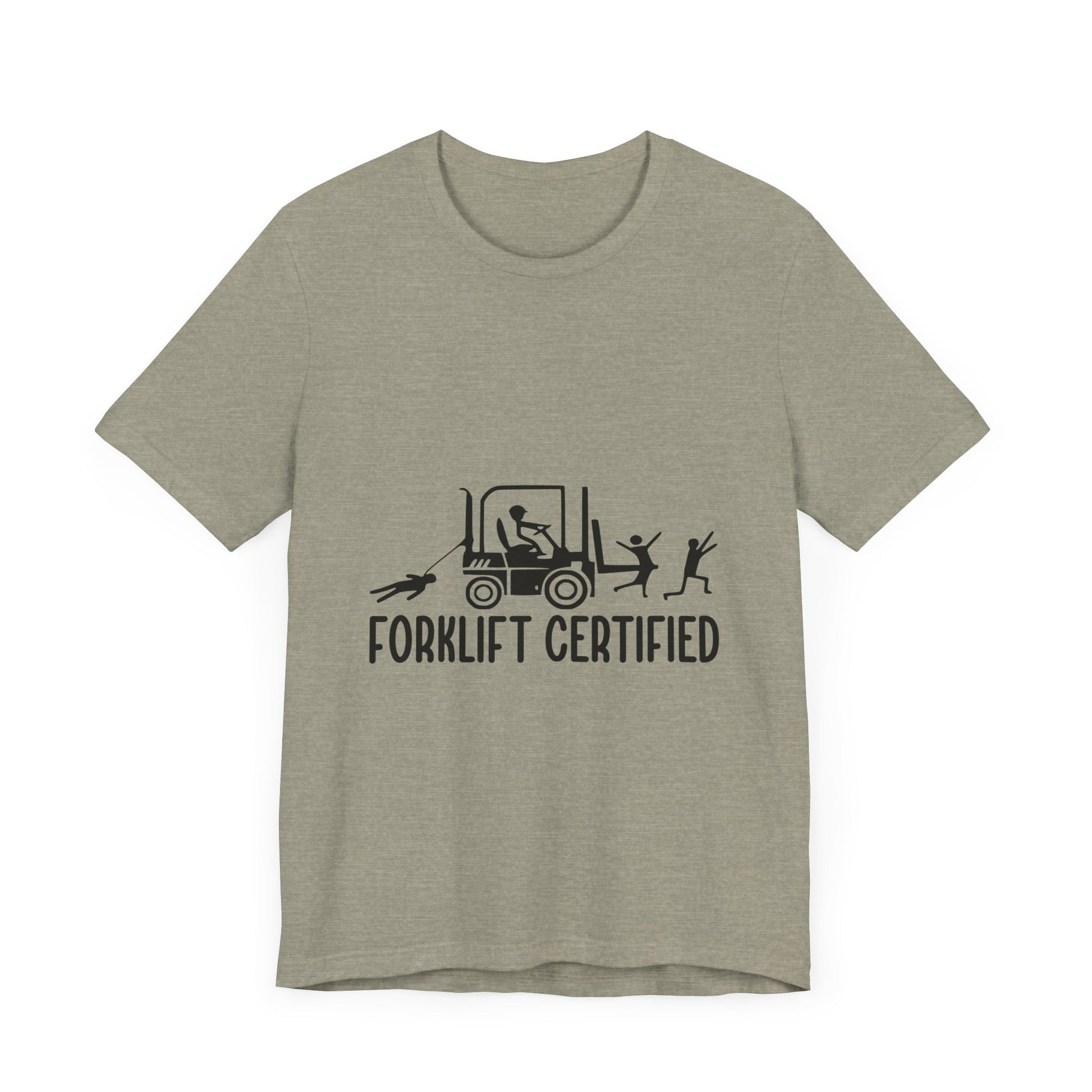 Forklift Certified Unisex Jersey Tee - Fun Work Shirt for Heavy Equipment Operators - aMOOsing Designs