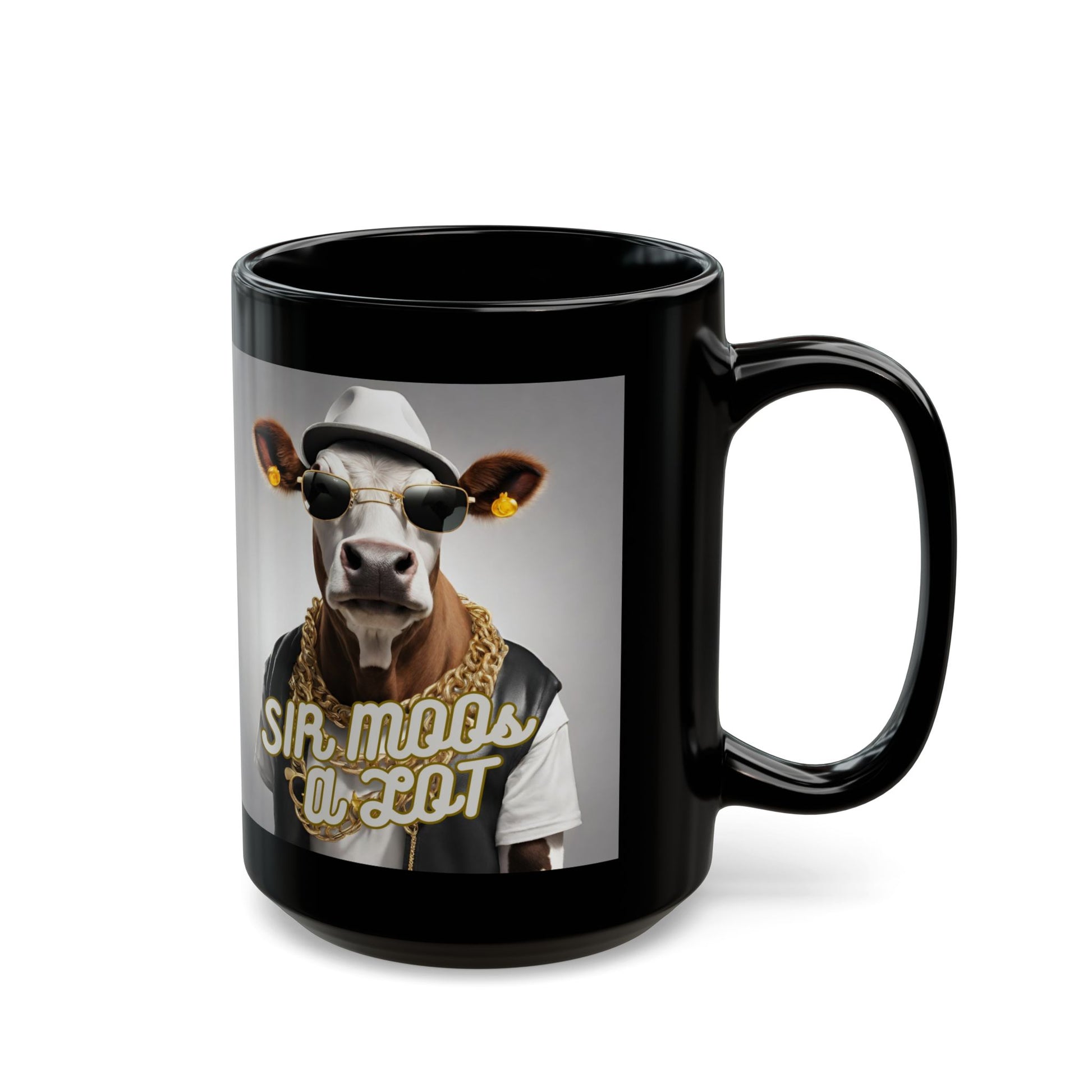 Black Coffee mug with cow dressed as hip hop artist