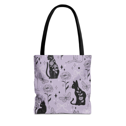 Chic Cat & Floral Tote Bag - Stylish Shopping Bag, Gift for Cat Lovers, Eco-Friendly Bag, Floral Design for All Occasions, Everyday Use - aMOOsing Designs