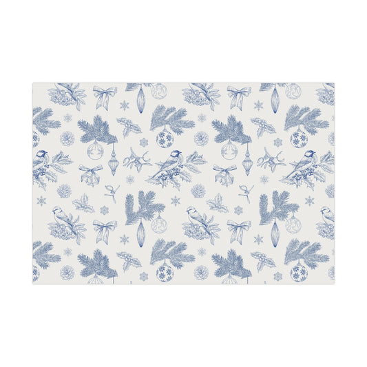 Elegant Winter Gift Wrap Paper – Blue Botanical Design for Holiday Gifting