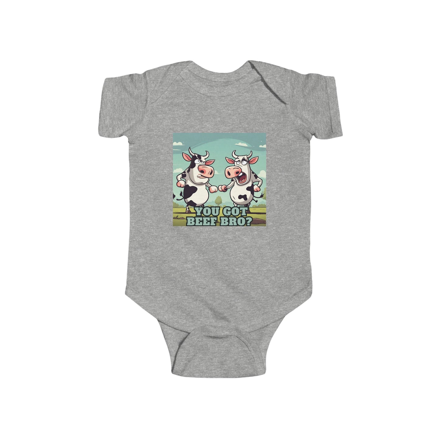 Grey Baby onesie with funny cows